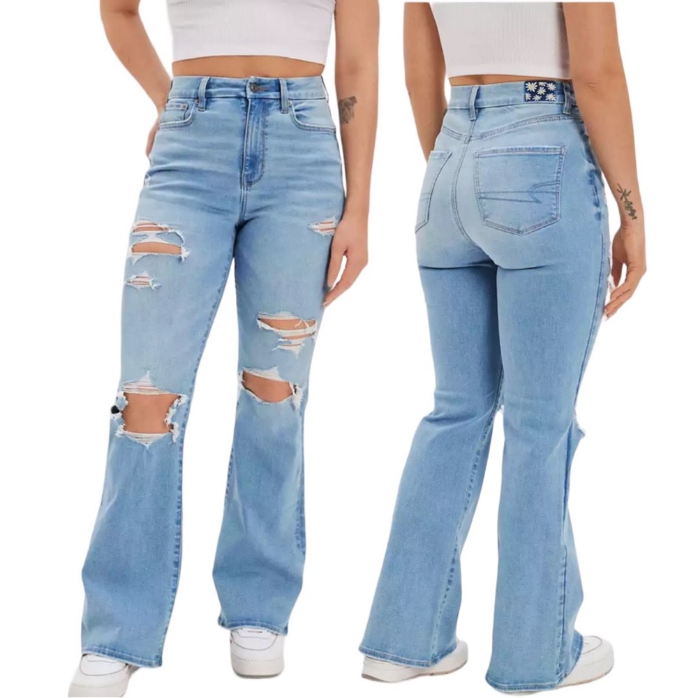 *VIRAL ON TIKTOK* NWT AE Ne(x)t Level Ripped Curvy Super High-Waisted Flare Jean